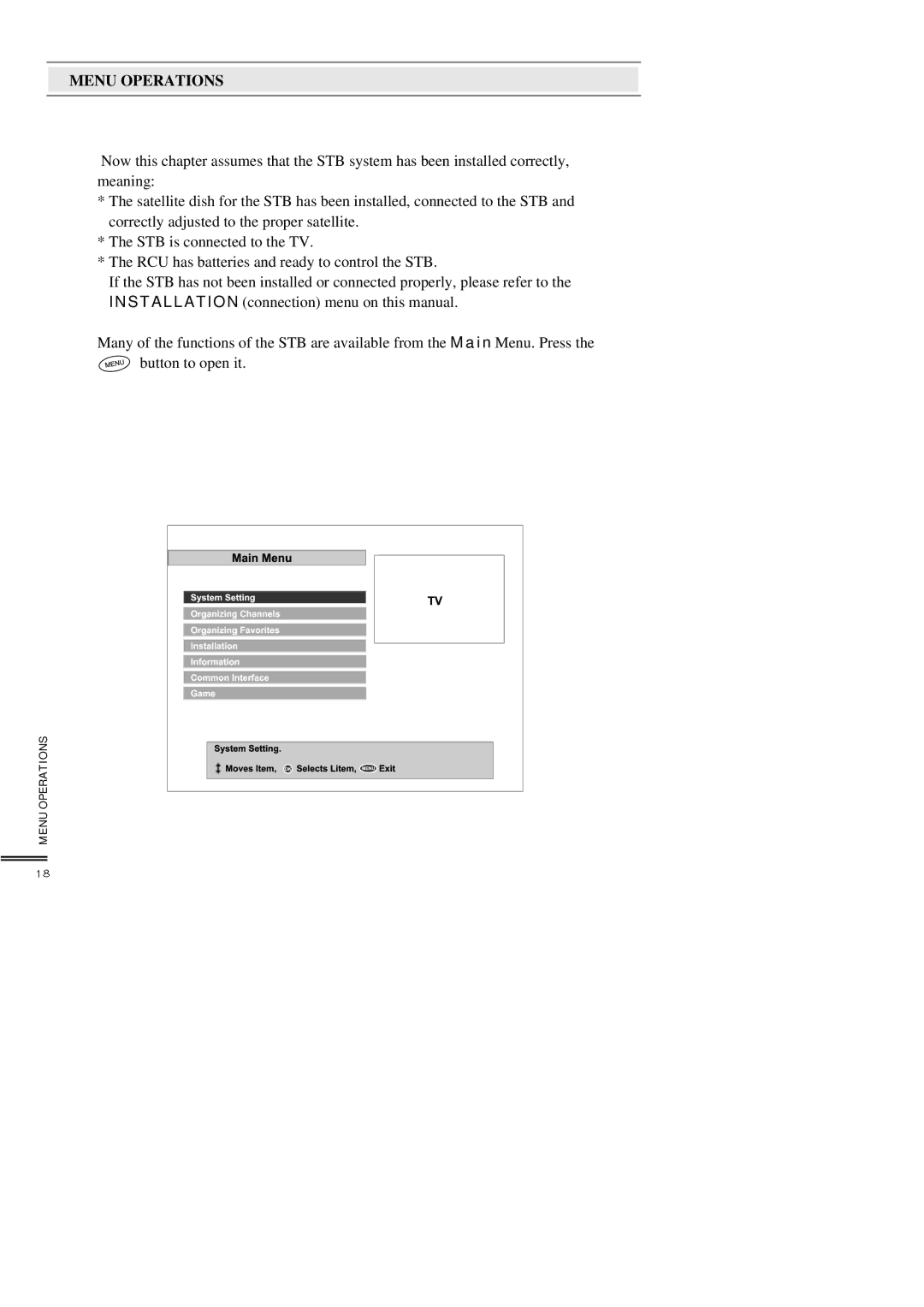 Topfield TF3000FEI, TF3000FI manual Menu Operations 