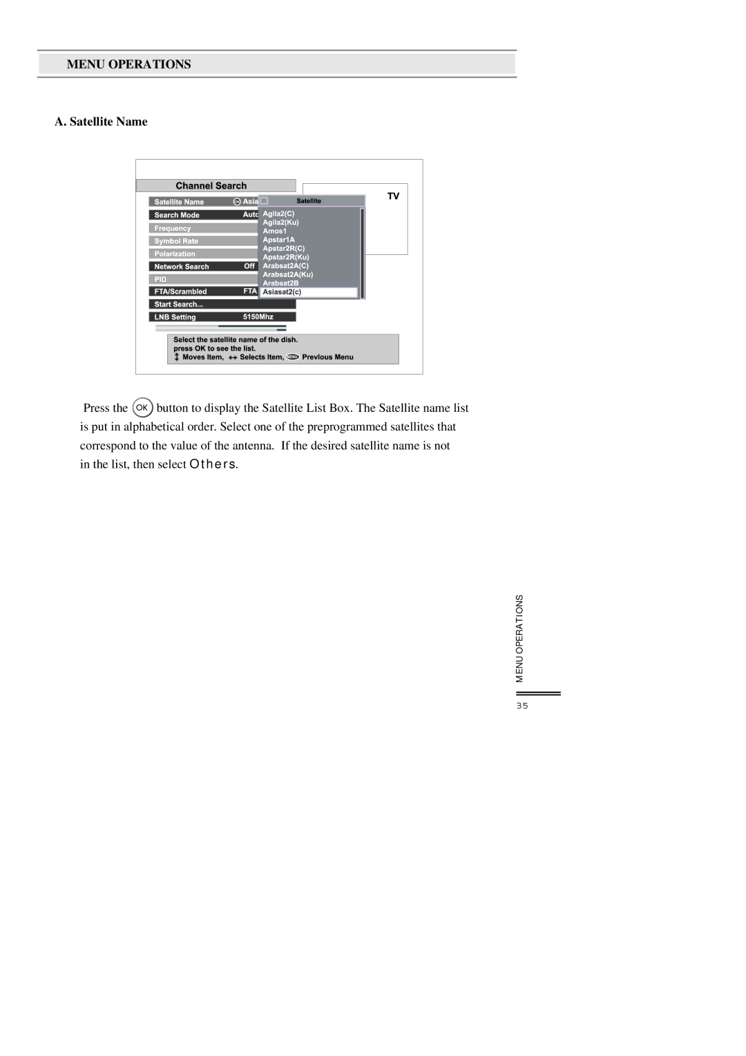 Topfield TF3000FI, TF3000FEI manual Menu Operations 