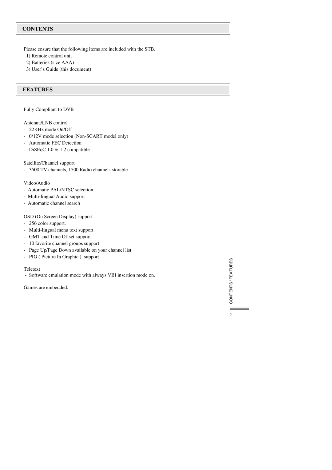 Topfield TF3000FI, TF3000FEI manual Contents, Features 