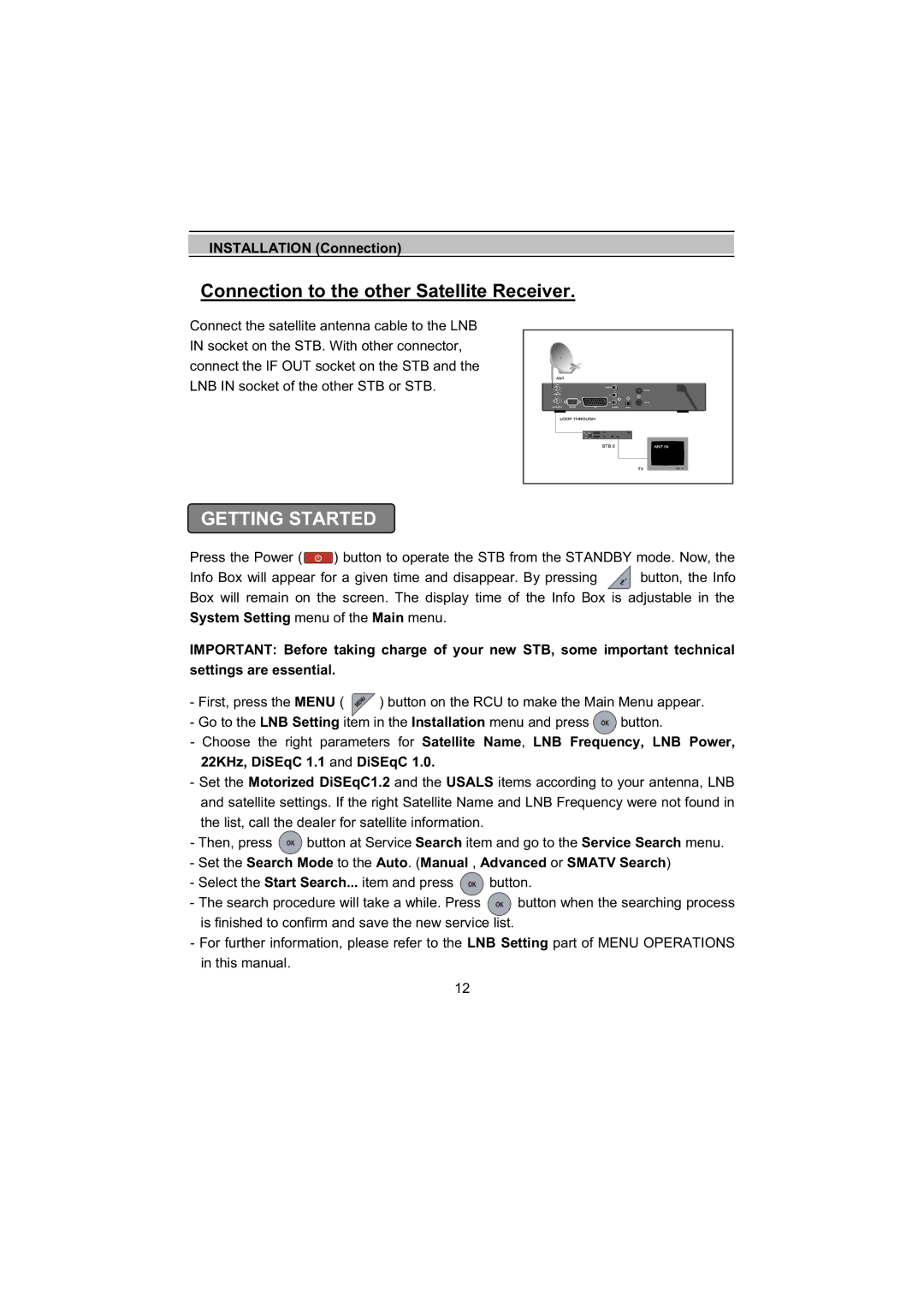 Topfield TF4000Fe, TF5000Fe user manual Connection to the other Satellite Receiver, Getting Started 