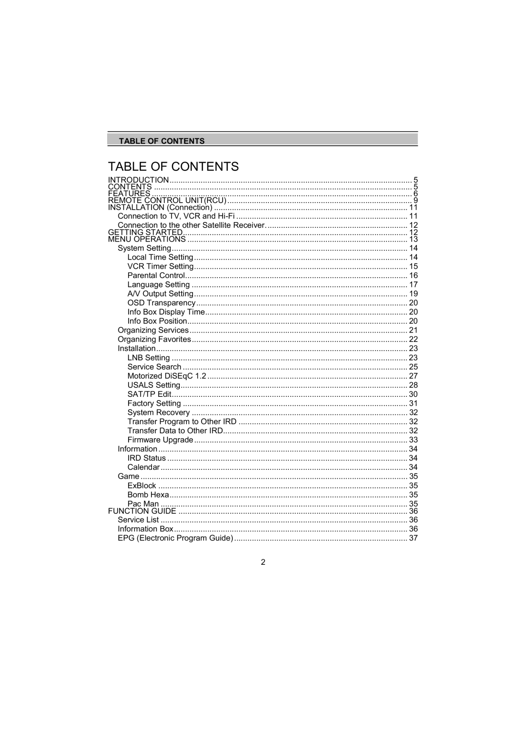 Topfield TF4000Fe, TF5000Fe user manual Table of Contents 