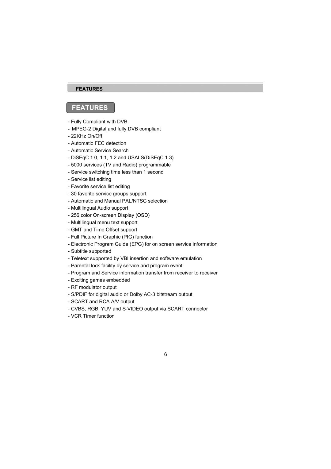 Topfield TF4000Fe, TF5000Fe user manual Features 