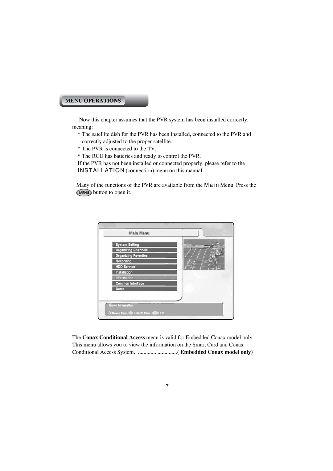 Topfield TF4000PVR CoCI manual Menu Operations 