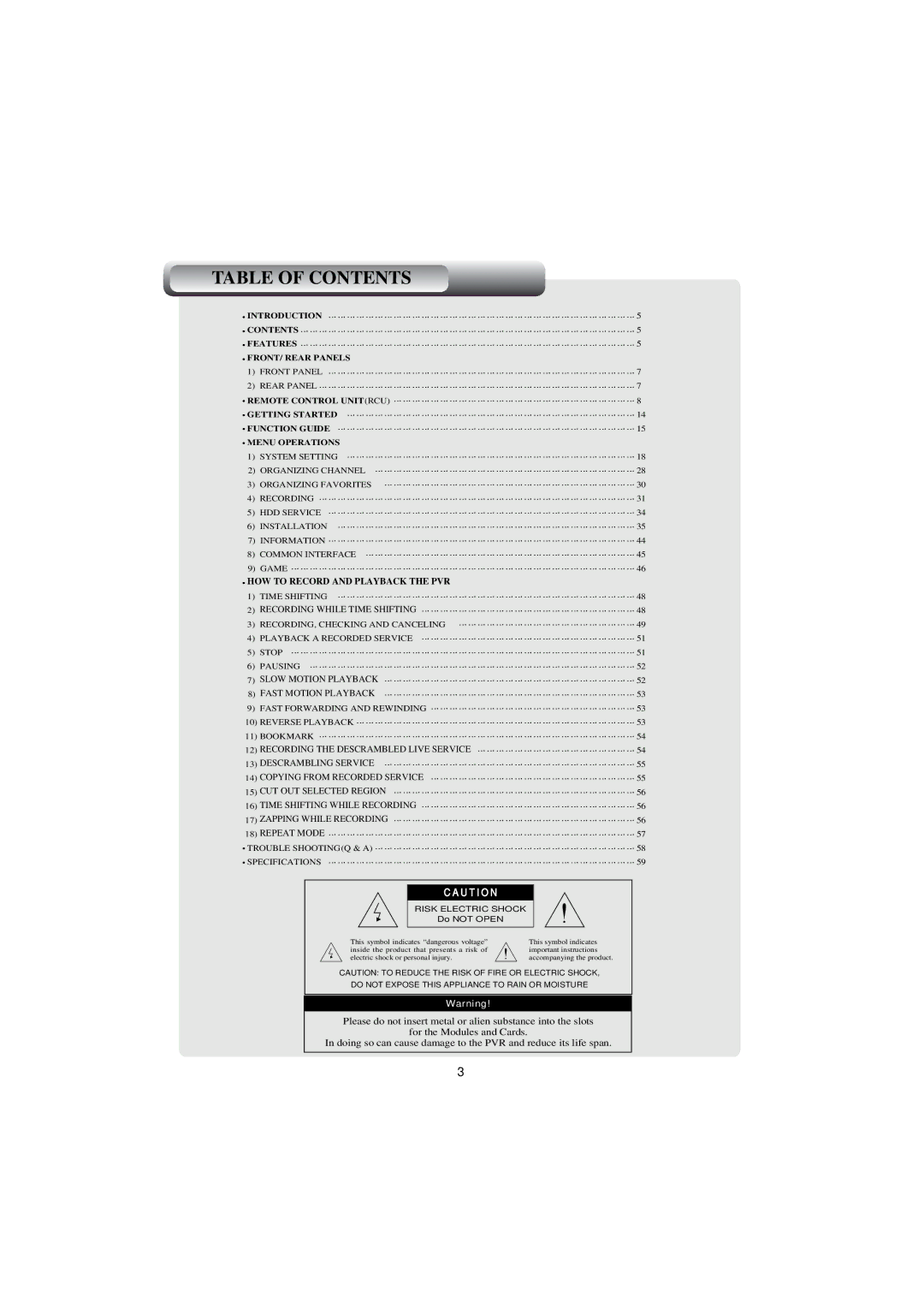 Topfield TF4000PVR CoCI manual Table of Contents 