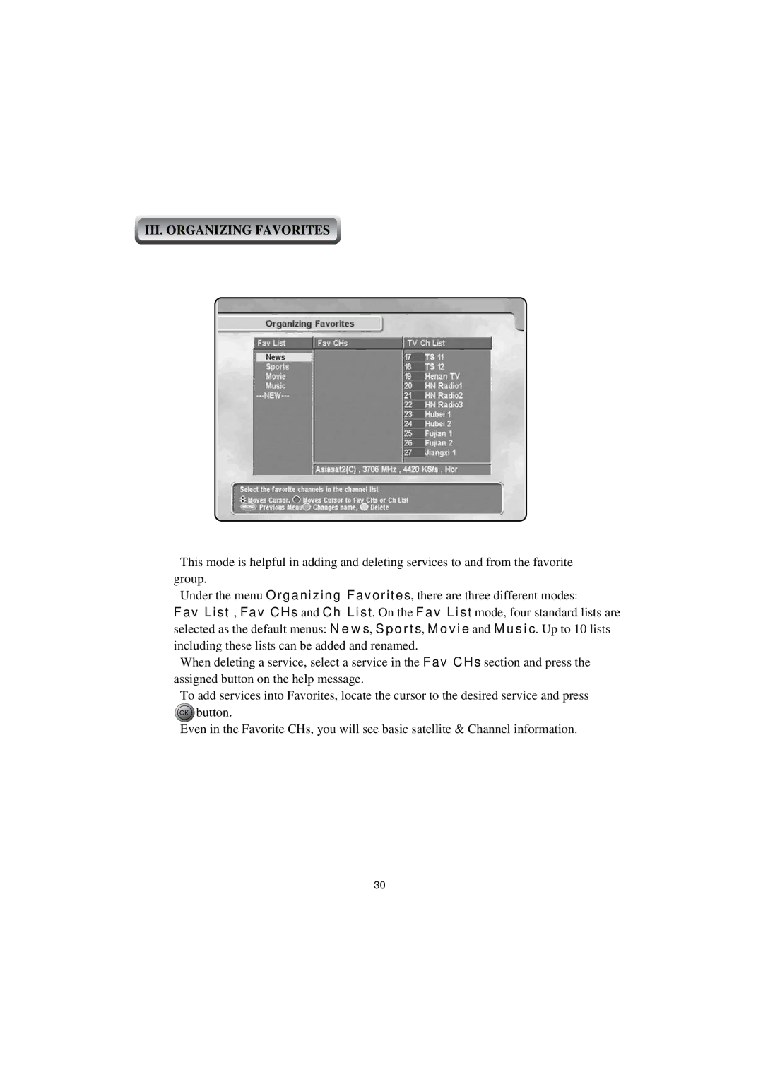 Topfield TF4000PVR CoCI manual III. Organizing Favorites 