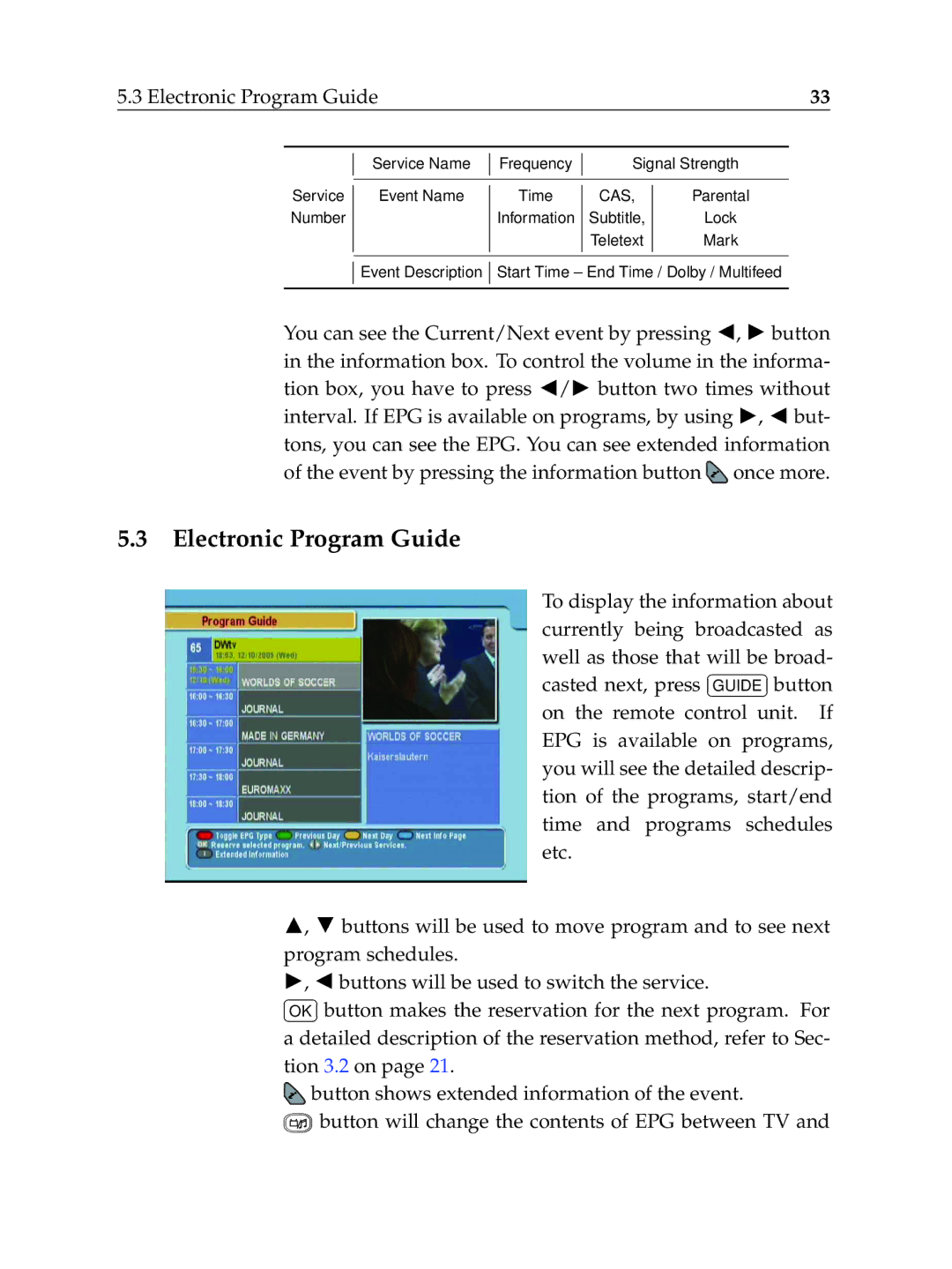 Topfield TF6000F user manual Electronic Program Guide 