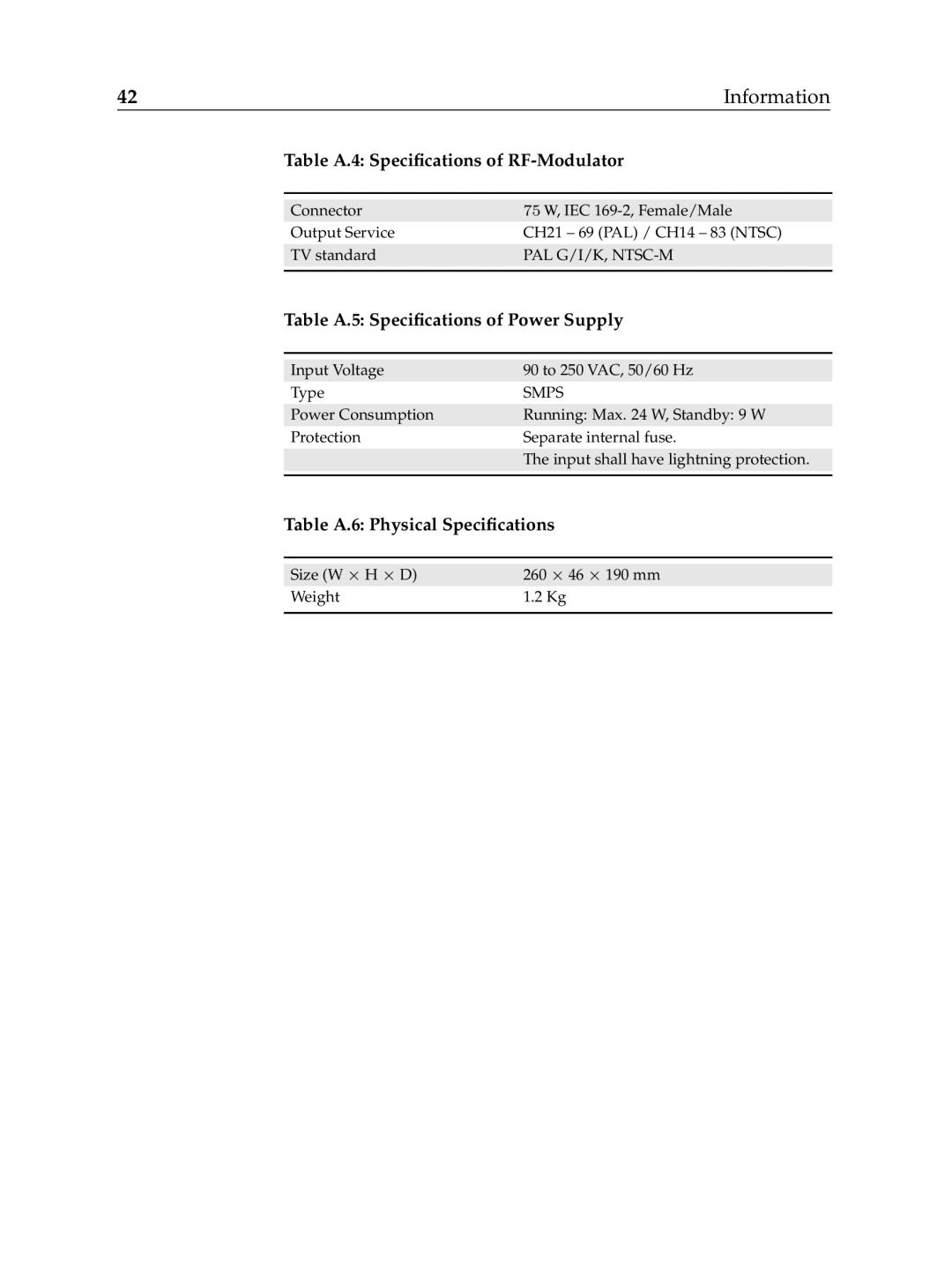 Topfield TF6000F user manual Information 