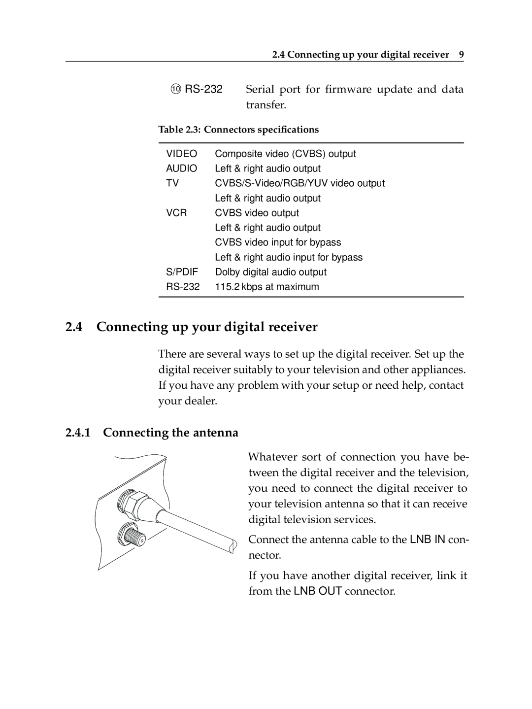 Topfield TF6400IR manual Connecting up your digital receiver, Connecting the antenna 