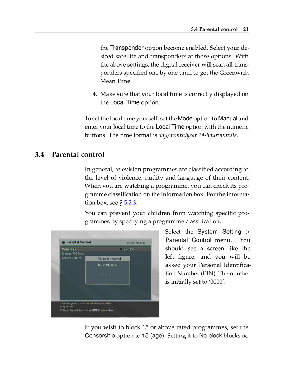 Topfield TF6400IR manual Parental control 