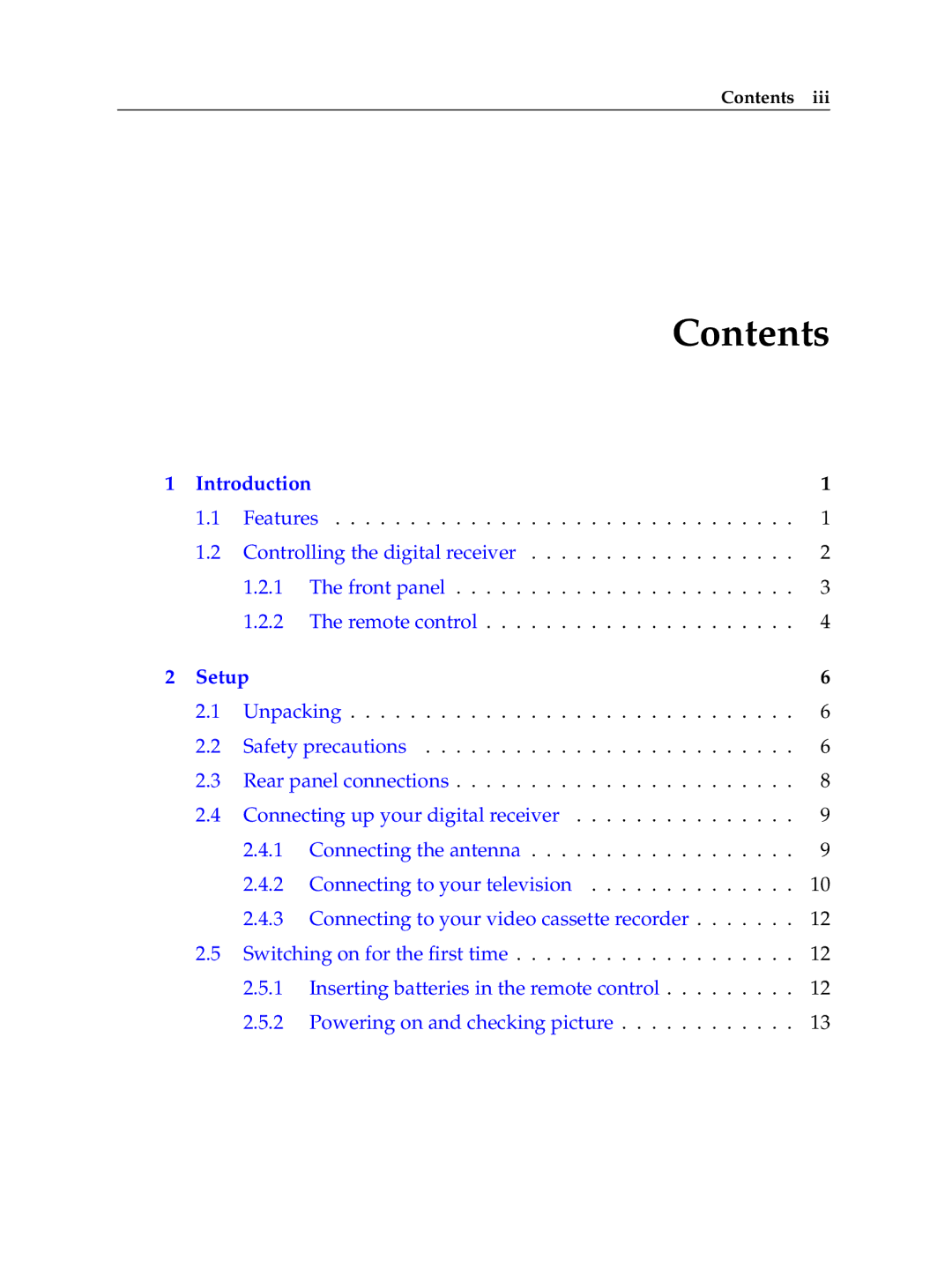 Topfield TF6400IR manual Contents 