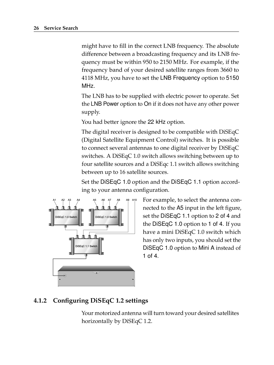 Topfield TF6400IR manual 2 Conﬁguring DiSEqC 1.2 settings 