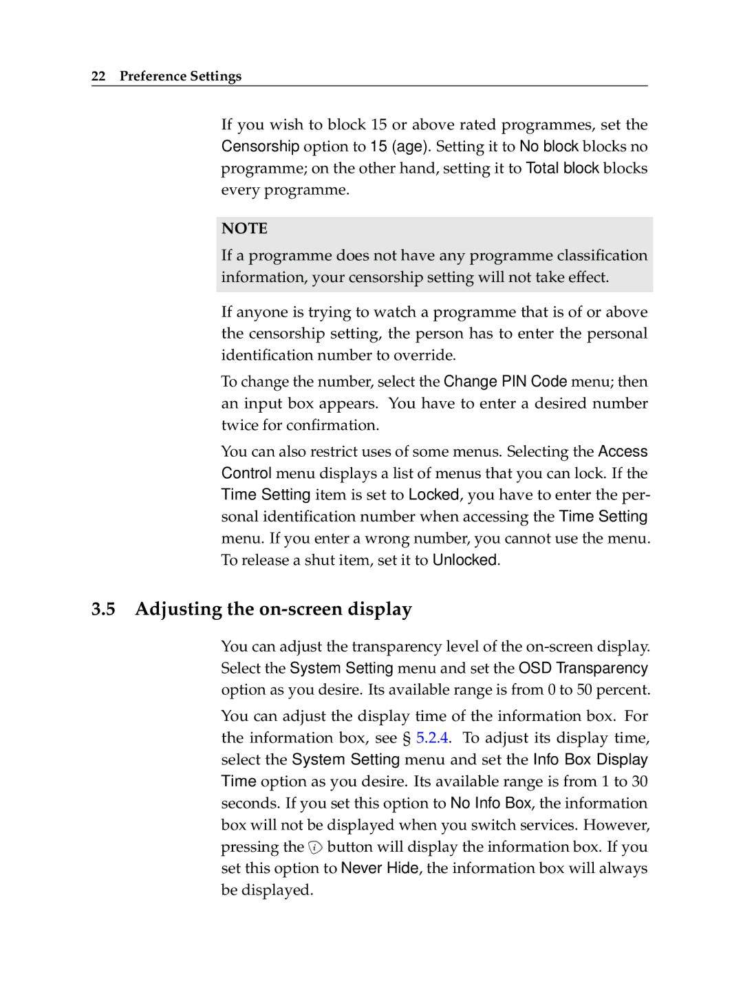 Topfield TF 5000 Cl Plus, Topfield Digital Satellite Receiver manual Adjusting the on-screen display 