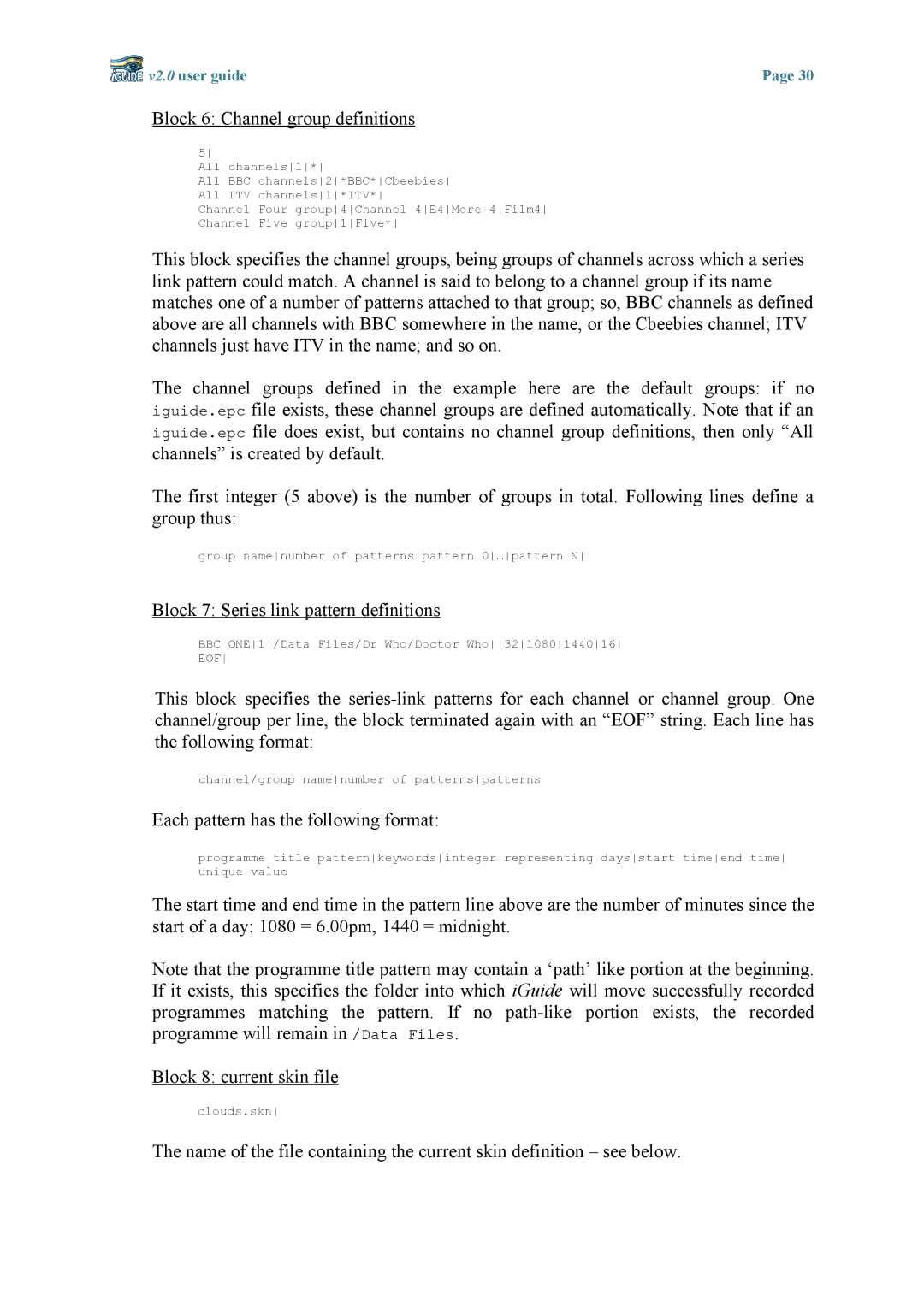 Topfield v2.0 manual Block 7 Series link pattern definitions 