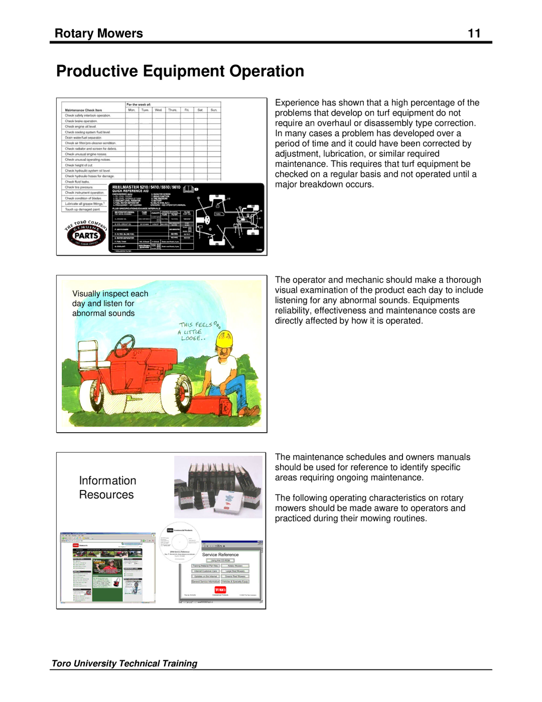 Toro 09167SL manual Productive Equipment Operation, Information Resources 