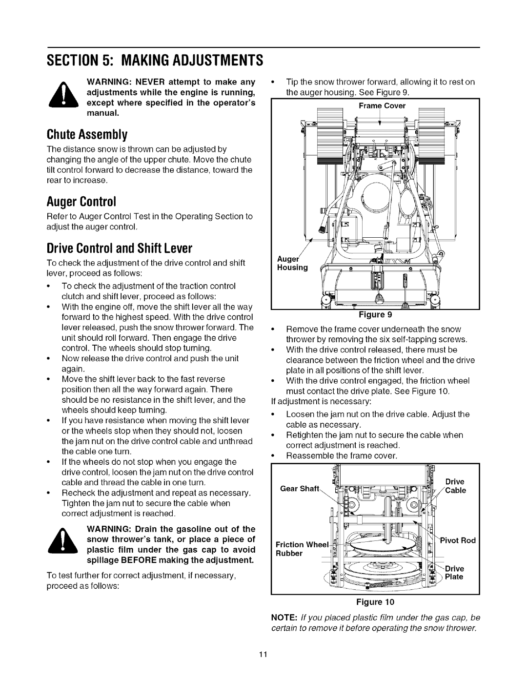 Toro 1028, 1130 manual Makingadjustments, ChuteAssembly, AugerControl, DriveControlandShiftLever 