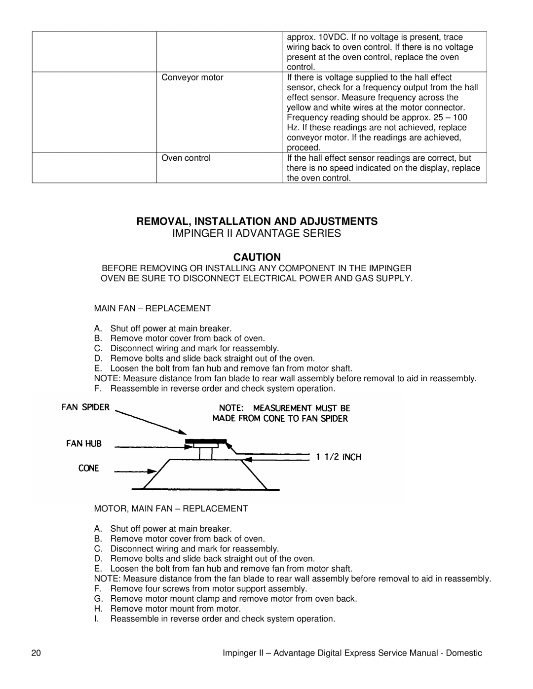 Toro 1116-080-A1, 1133-080-A, 1132-080-A1, TRUE REMOVAL, Installation and Adjustments, MOTOR, Main FAN Replacement 