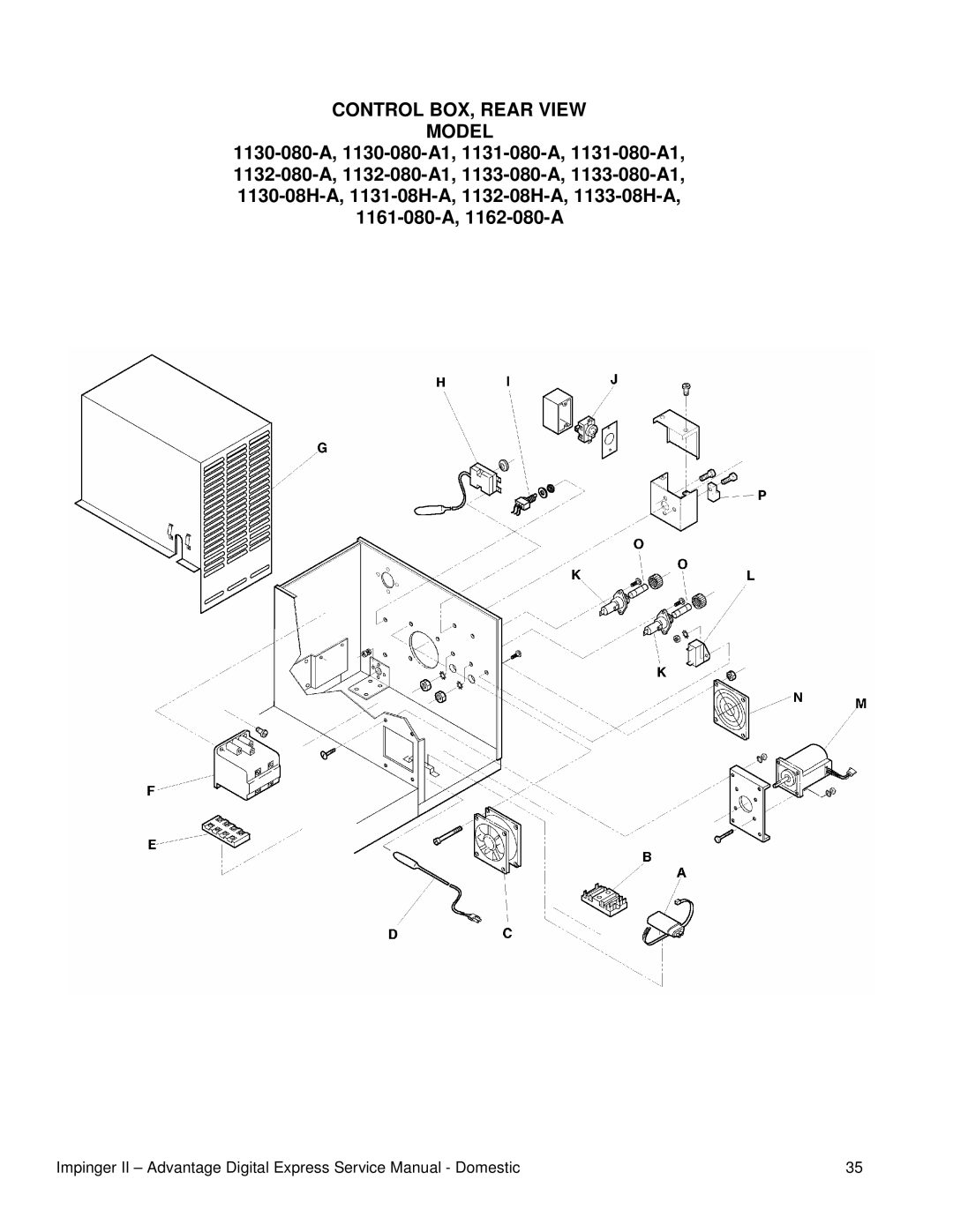 Toro 1131-080-A1, 1133-080-A, 1132-080-A1, TRUE, 1130-080-A1, 1131-08H-A, 1116-080-A1, 1132-08H-A Control BOX, Rear View Model 