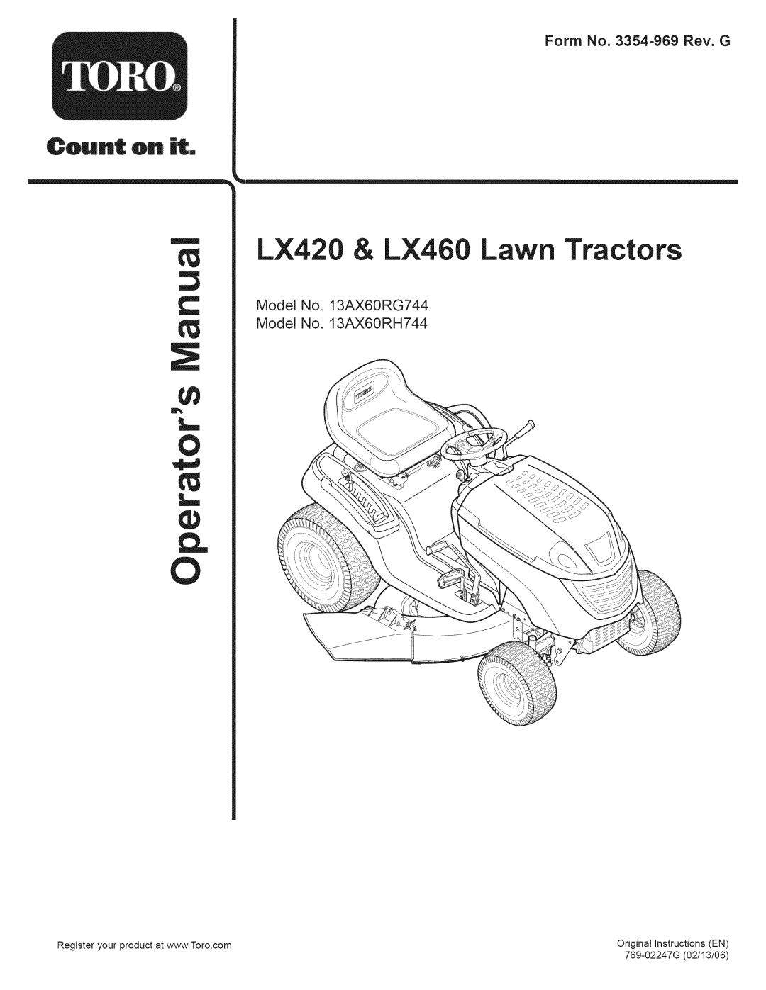 Toro 13AX60RH744, 13AX60RG744 manual LX420 & LX460 Lawn Tractors 