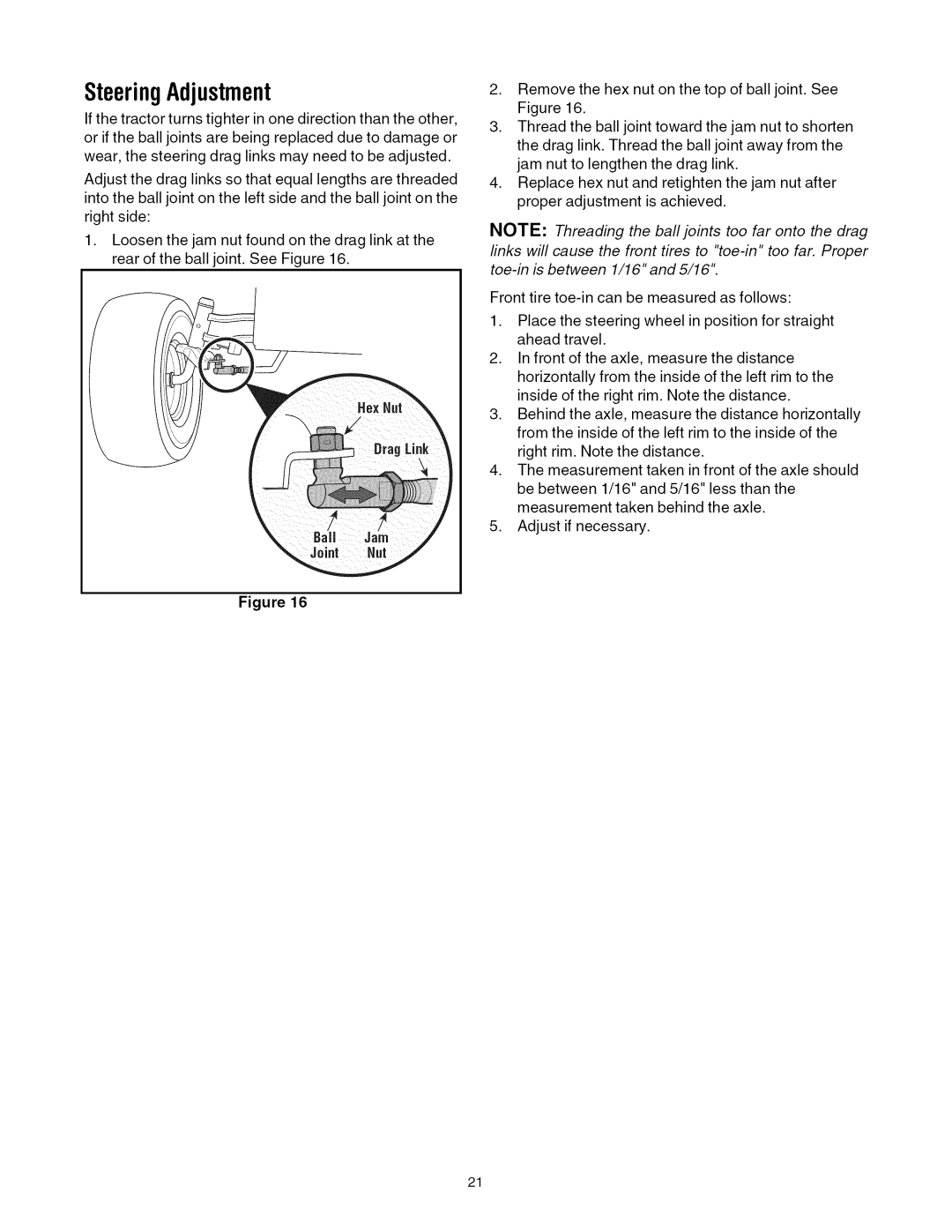 Toro 13AX60RH744, 13AX60RG744 manual SteeringAdjustment 