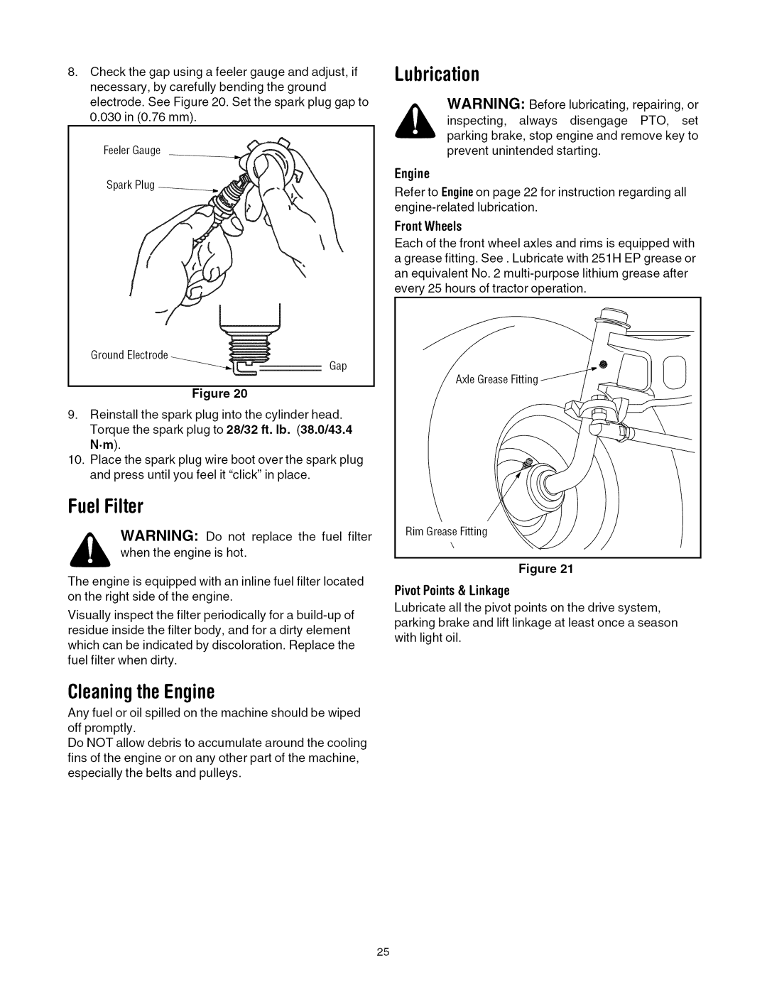 Toro 13AX60RH744, 13AX60RG744 manual FuelFilter, CleaningtheEngine, FrontWheels, Pivot Points& Linkage 