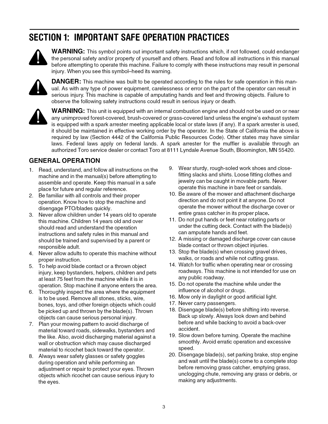 Toro 13AX60RH744, 13AX60RG744 manual Importantsafeoperationpractices, General Operation 