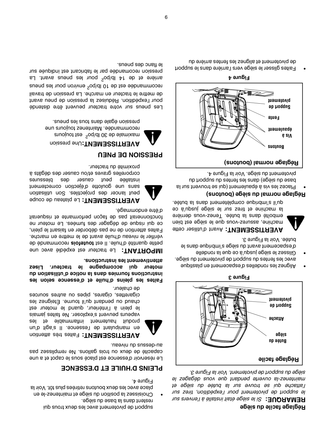 Toro 14AP80RP544 manual Pneu DE Pression, ’ESSENCE ET D’HUILE Pleins, Instructions les attentivement 