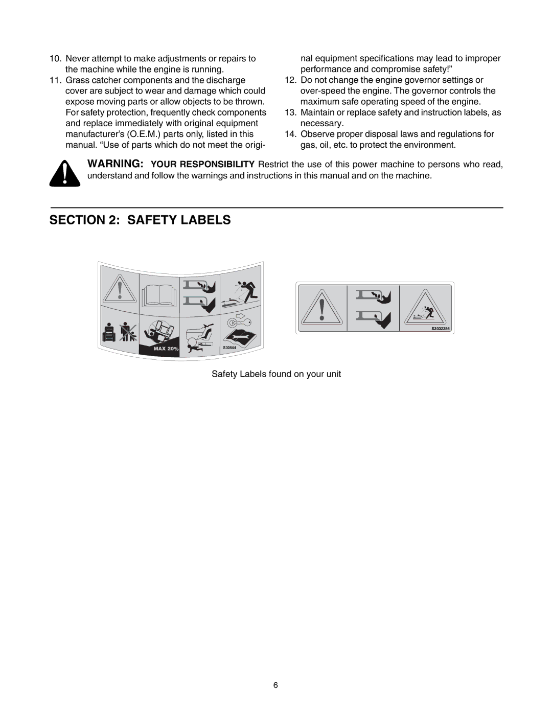 Toro 14AP80RP544 manual Safety Labels 