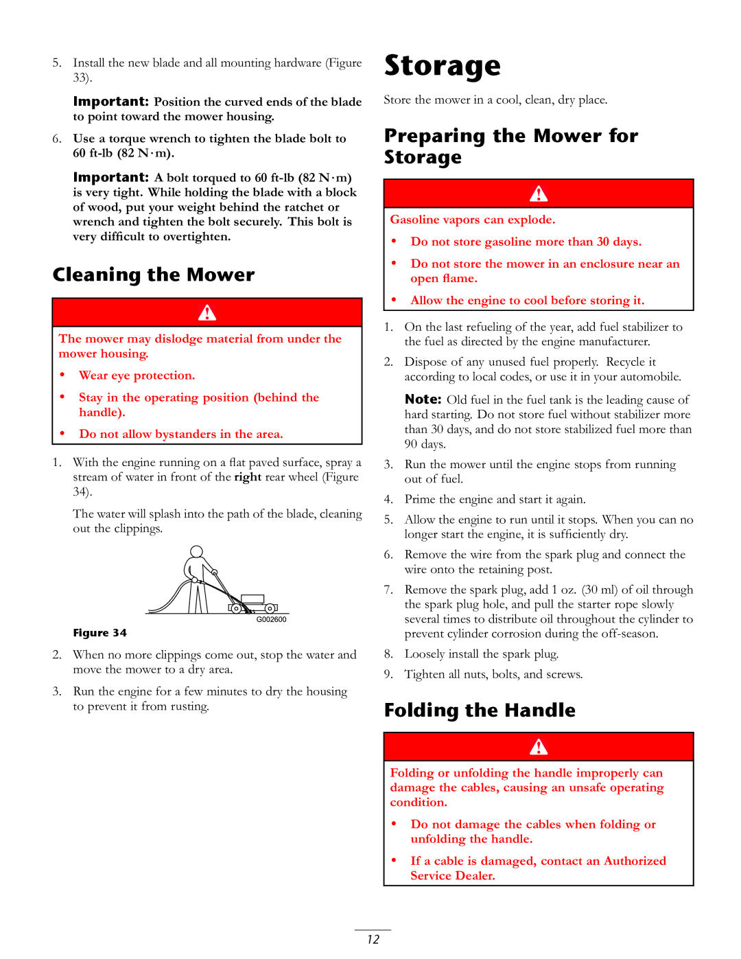 Toro 20016 owner manual Cleaning the Mower, Preparing the Mower for Storage, Folding the Handle 