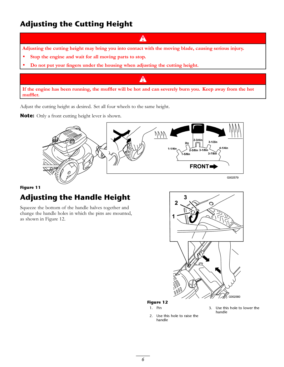 Toro 20016 owner manual Adjusting the Cutting Height, Adjusting the Handle Height 