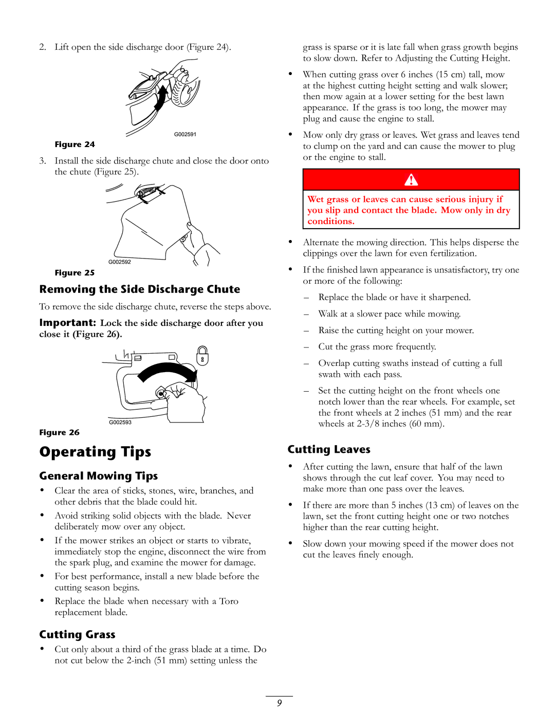 Toro 20016 owner manual Operating Tips, Removing the Side Discharge Chute 