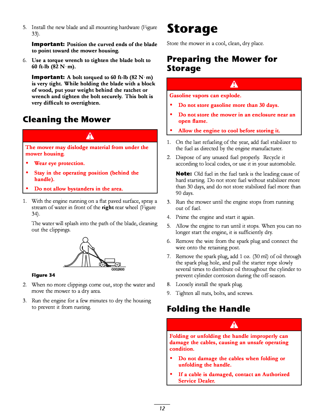 Toro 20016 owner manual Cleaning the Mower, Preparing the Mower for Storage, Folding the Handle 