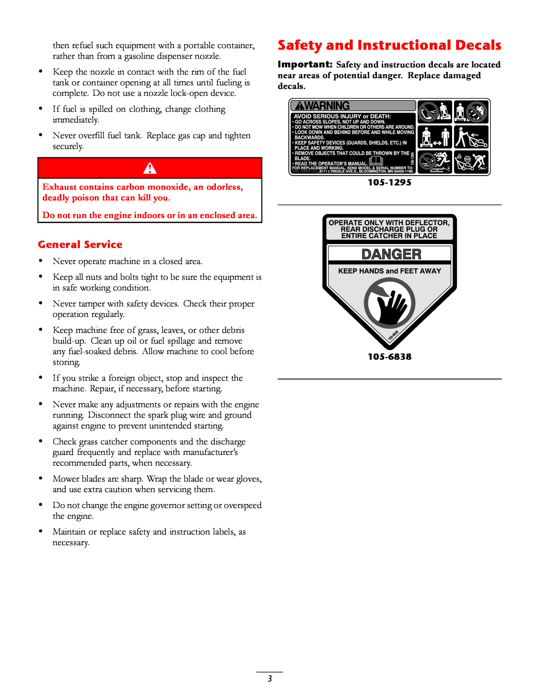 Toro 20016 owner manual Safety and Instructional Decals, General Service 