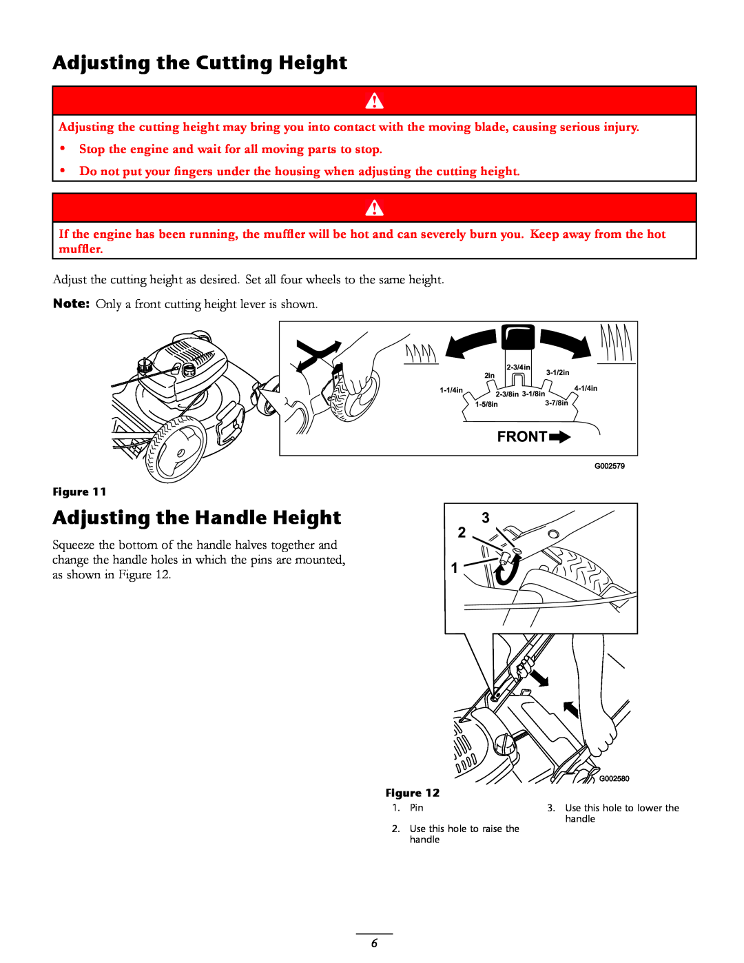 Toro 20016 owner manual Adjusting the Cutting Height, Adjusting the Handle Height 