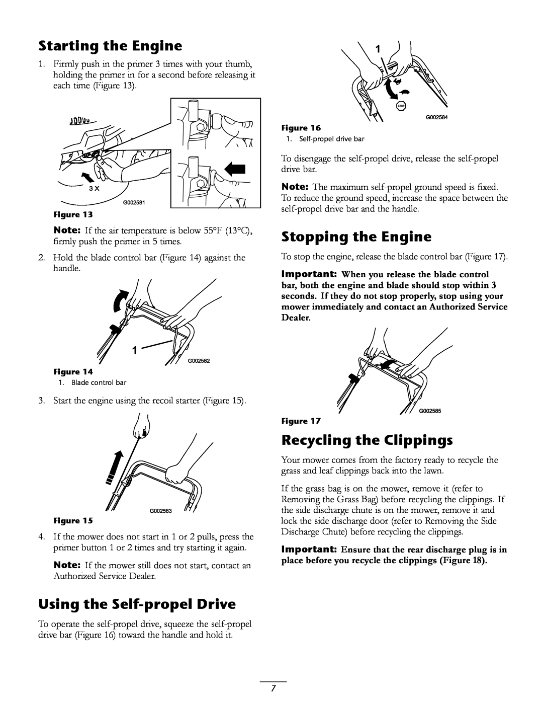 Toro 20016 owner manual Starting the Engine, Stopping the Engine, Using the Self-propelDrive, Recycling the Clippings 