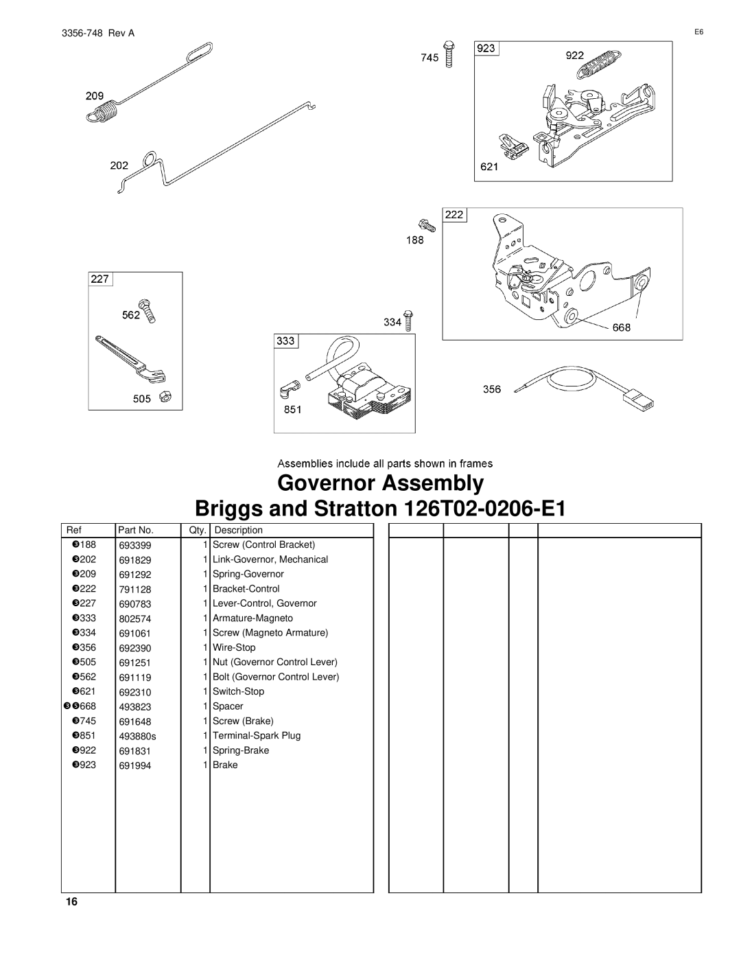 Toro 20055 manual Governor Assembly 