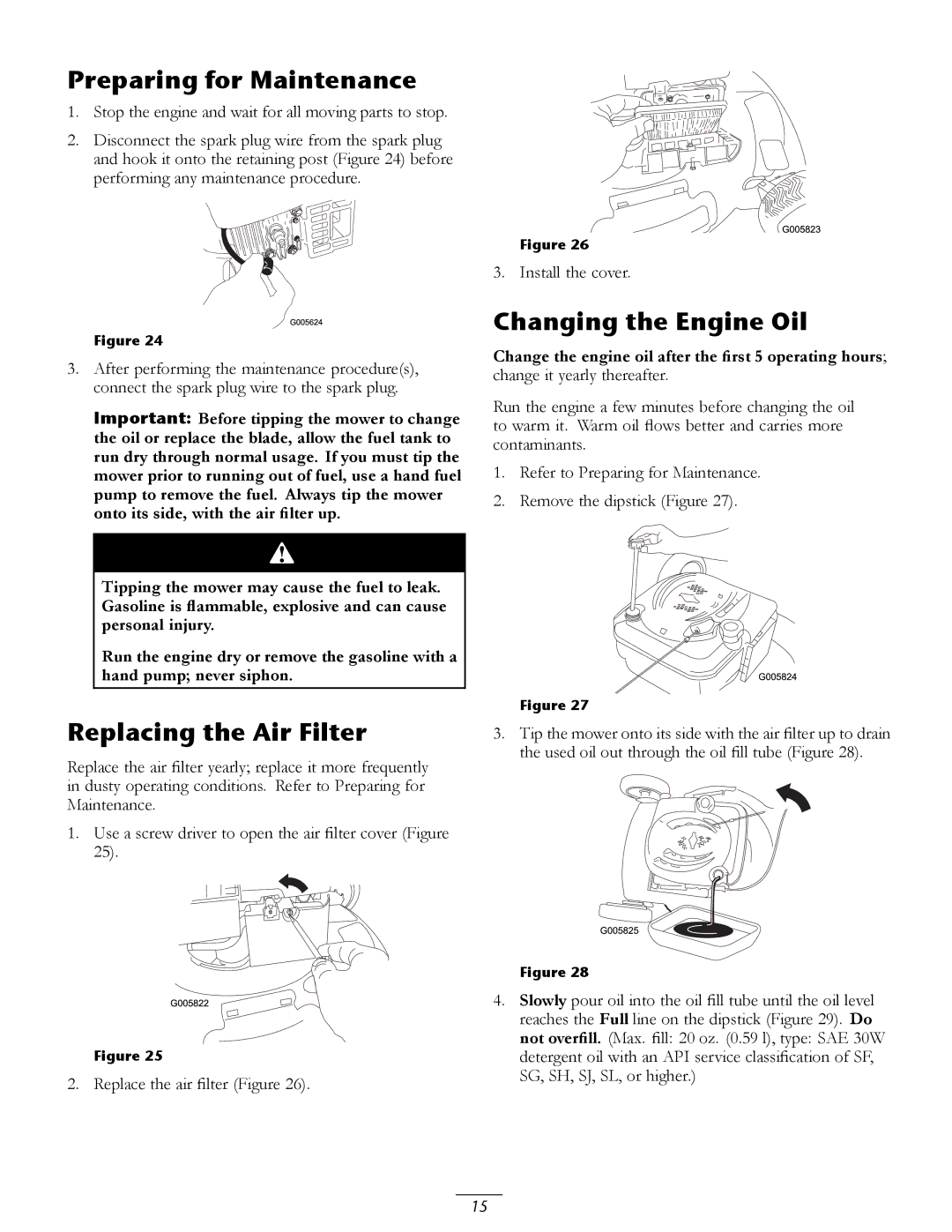 Toro 20066, 20067 manual Preparing for Maintenance, Replacing the Air Filter, Changing the Engine Oil 