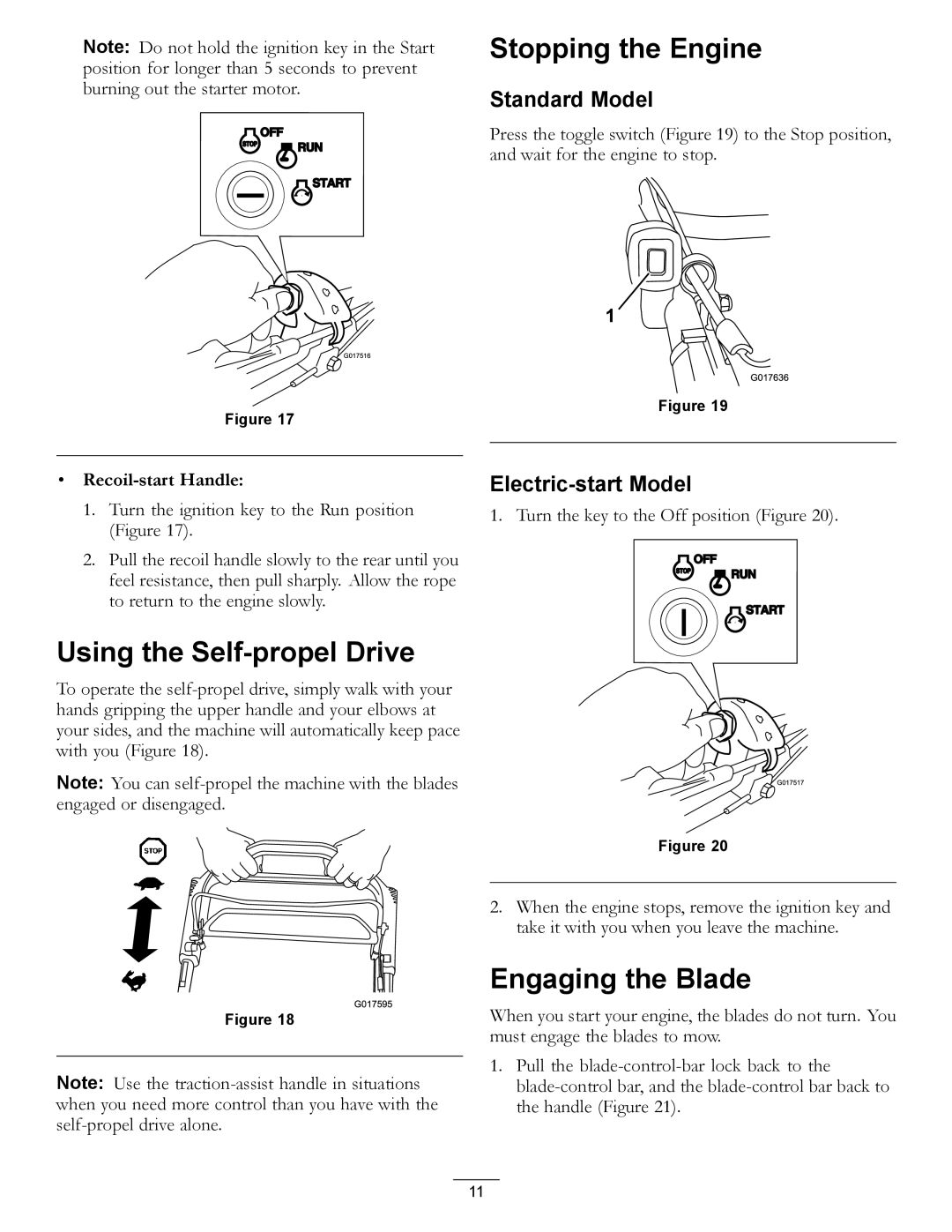 Toro 20199, 20200 owner manual Stopping the Engine, Using the Self-propel Drive, Engaging the Blade 