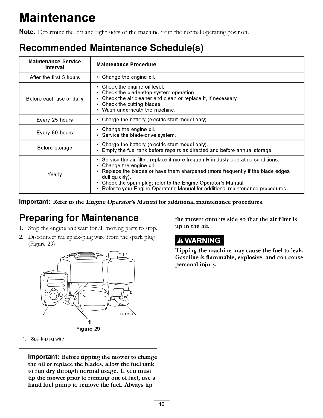 Toro 20200, 20199 owner manual Recommended Maintenance Schedules, Preparing for Maintenance 