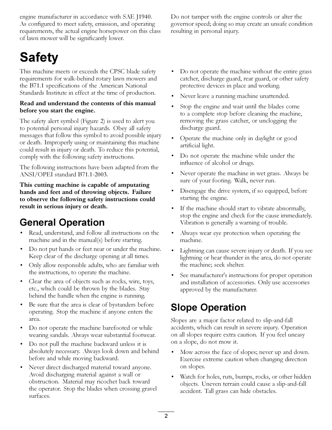 Toro 20200, 20199 owner manual Safety, General Operation, Slope Operation 