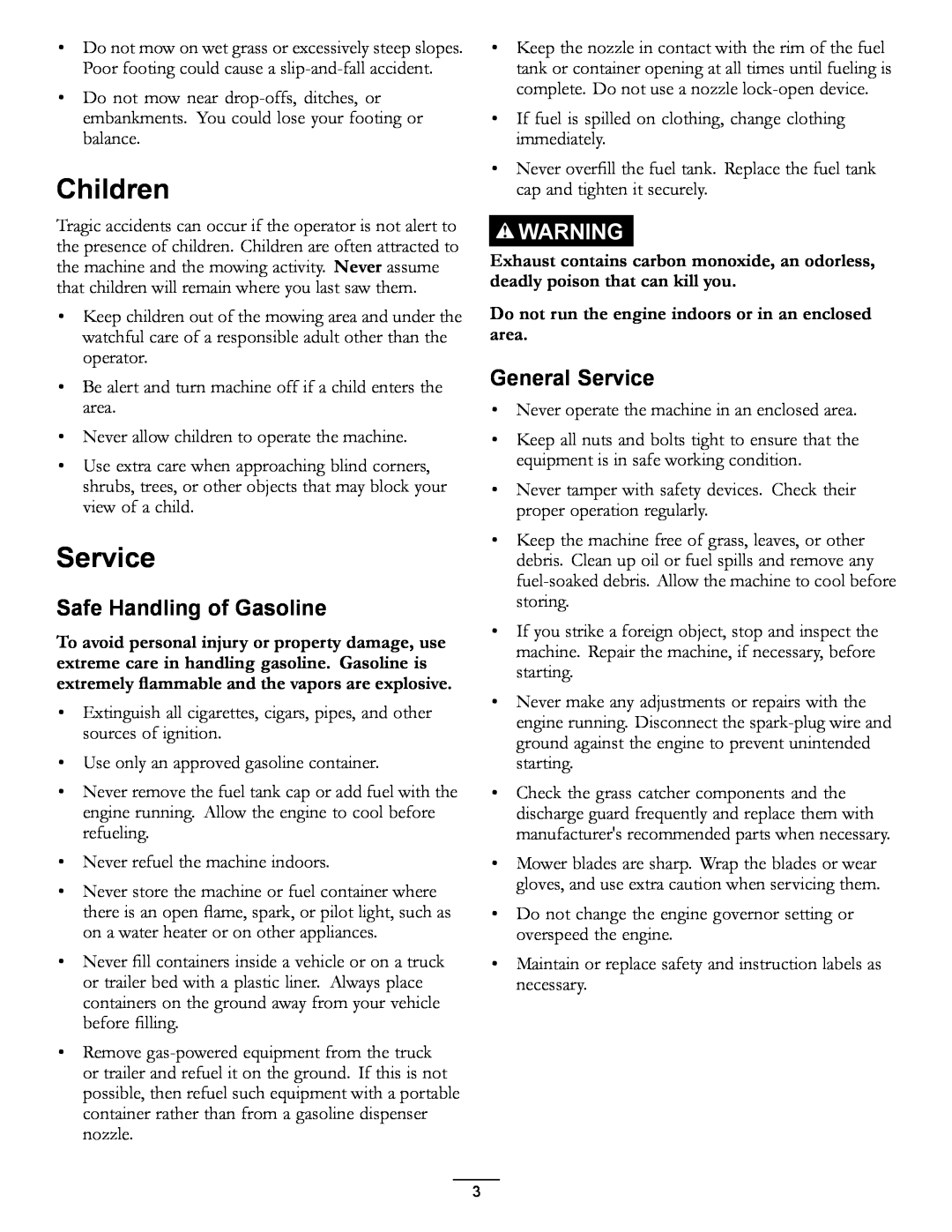 Toro 20199, 20200 owner manual Children, Safe Handling of Gasoline, General Service 