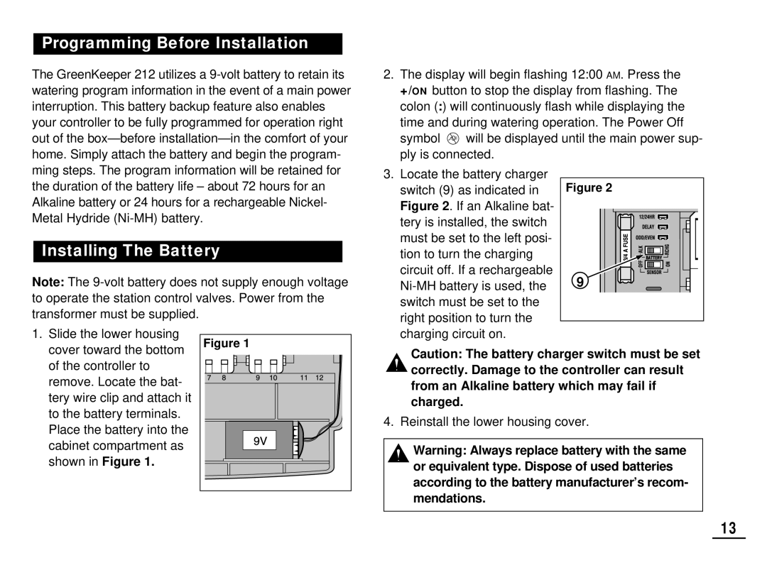 Toro 212 manual Programming Before Installation, Installing The Battery, Slide the lower housing 