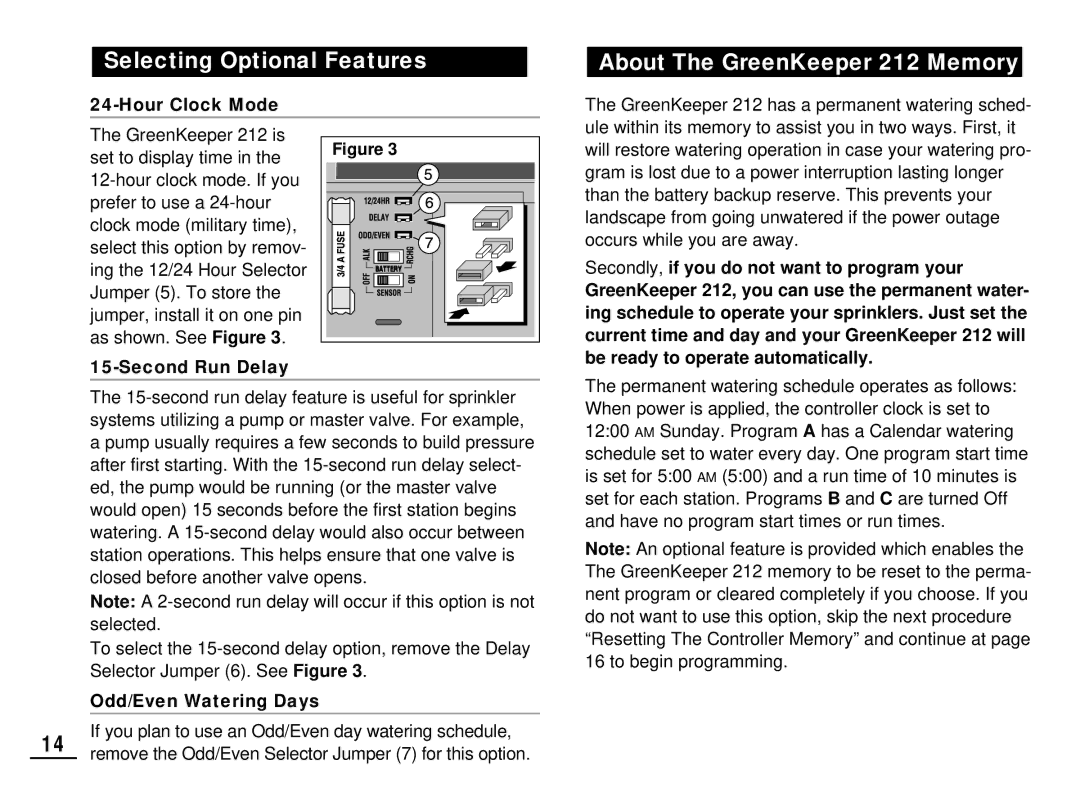 Toro manual Selecting Optional Features, About The GreenKeeper 212 Memory 