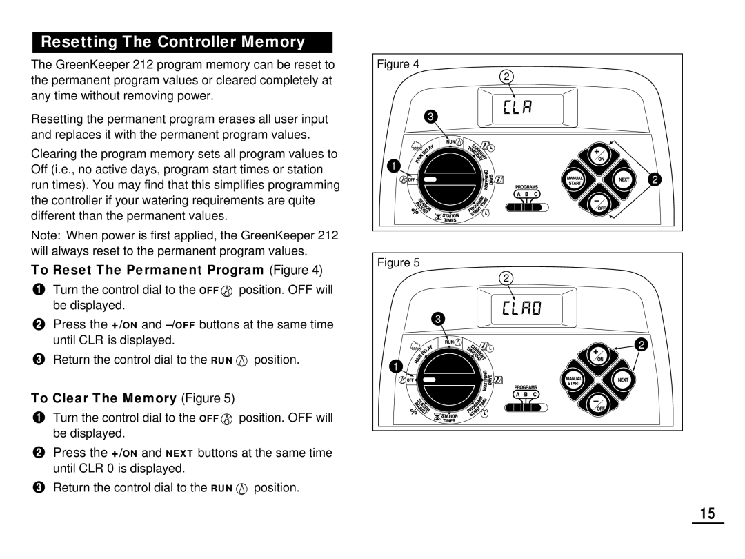 Toro 212 manual Resetting The Controller Memory, To Reset The Permanent Program Figure, To Clear The Memory Figure 