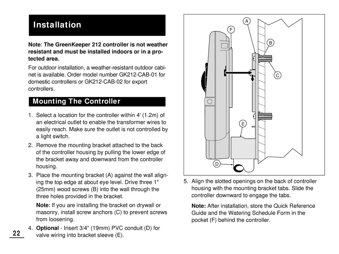 Toro 212 manual Installation, Mounting The Controller 