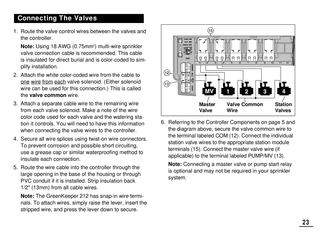 Toro 212 manual Connecting The Valves, Valve Common Wire Valves 