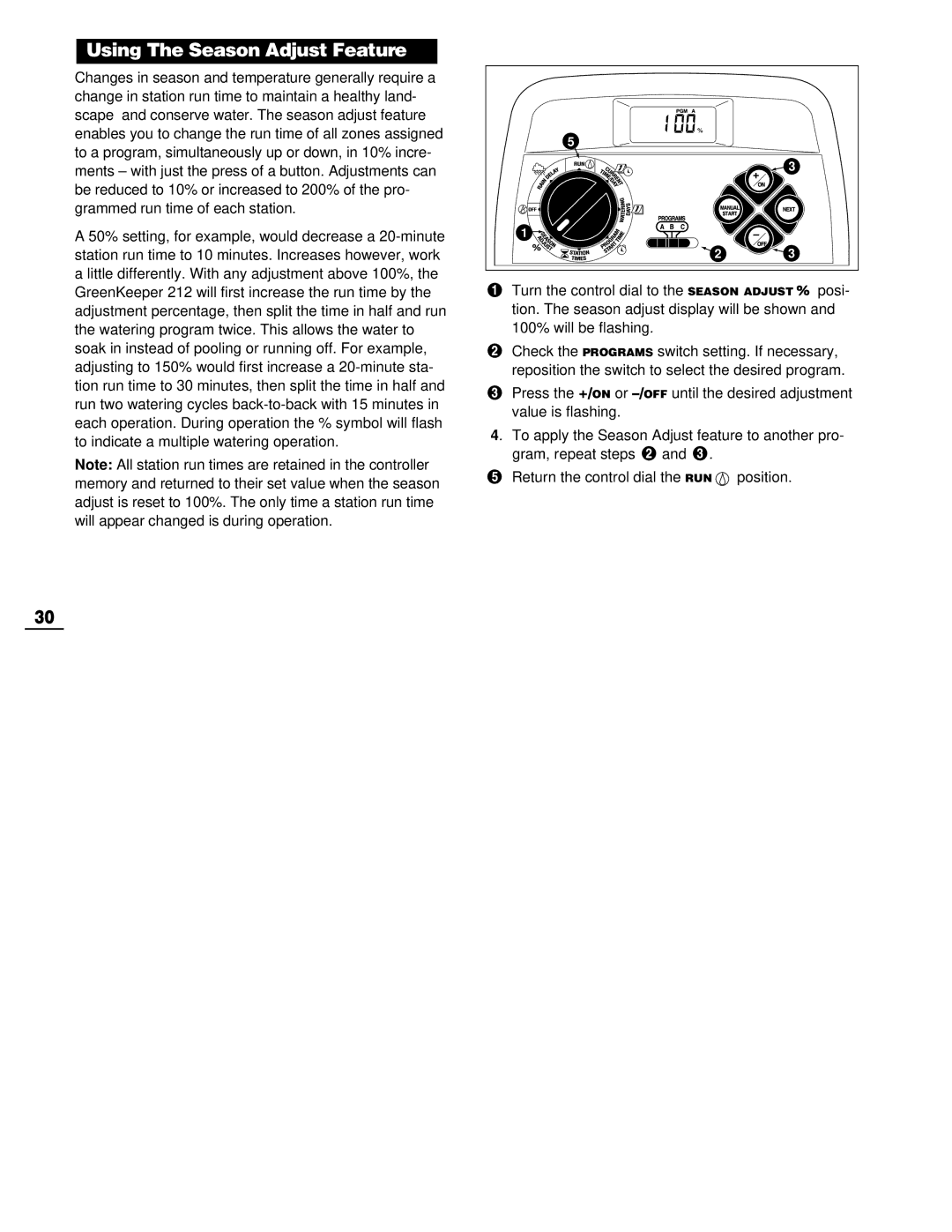 Toro 212 manual Using The Season Adjust Feature 