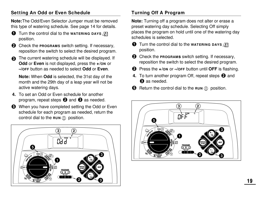 Toro 212 manual Setting An Odd or Even Schedule, Turning Off A Program 