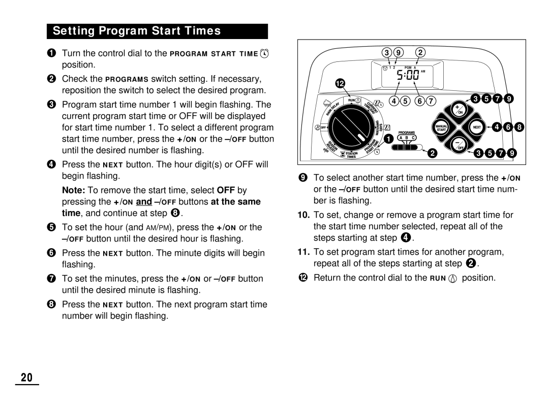 Toro 212 manual Setting Program Start Times 