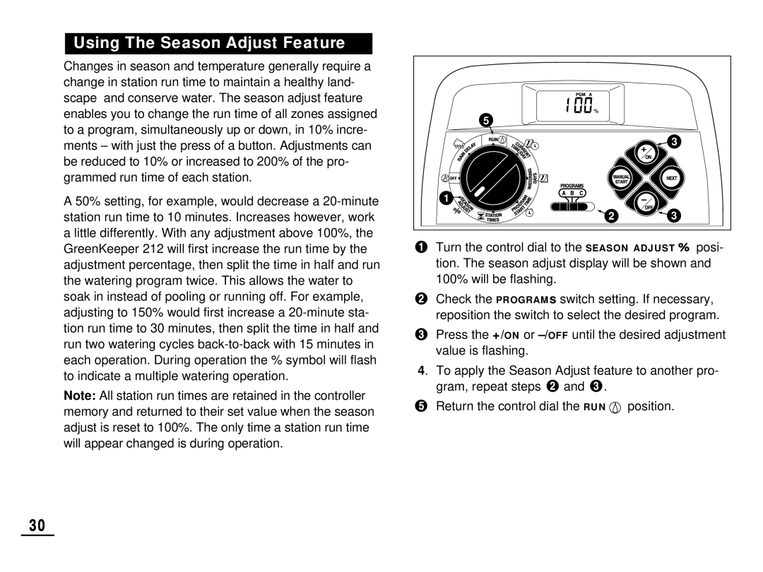 Toro 212 manual Using The Season Adjust Feature 