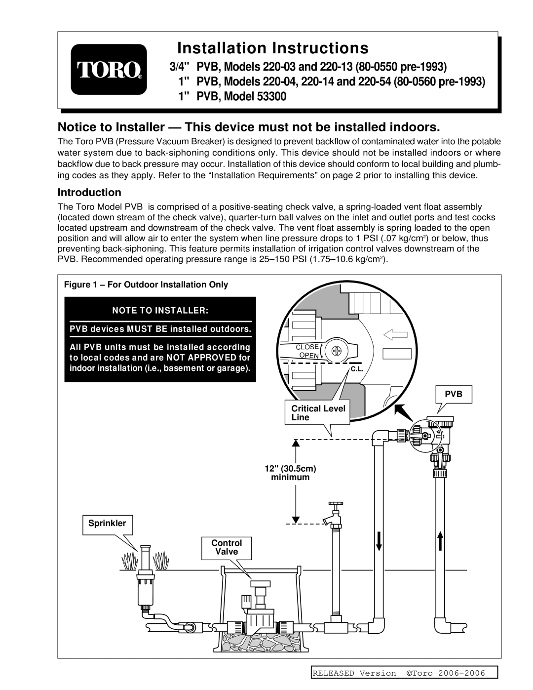 Toro 53300, 220-13, 220-14, 220-54, 220-04 installation instructions Installation Instructions, Introduction, Or below, thus 